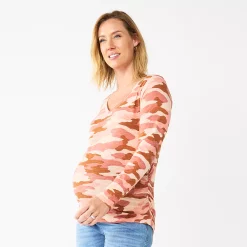 Maternity Sonoma Goods For Life® Essential Long Sleeve V-Neck Tee -SONOMA Store 5691532 Pink Camo
