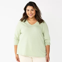 Plus Size Sonoma Goods For Life® Favorite Long Sleeve V-Neck Tee -SONOMA Store 5705505 Sage Green