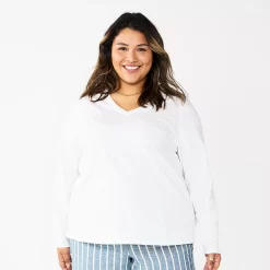 Plus Size Sonoma Goods For Life® Favorite Long Sleeve V-Neck Tee -SONOMA Store 5705505 White
