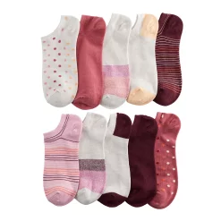 Sonoma Goods For Life® 10 Pack Check Pattern No Show Socks -SONOMA Store 5744058 Pink Stripes Dots