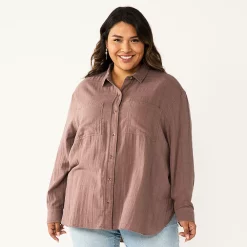 Plus Size Sonoma Goods For Life® Relaxed Button Down Shirt -SONOMA Store 5761363 Brown