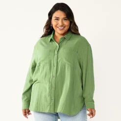 Plus Size Sonoma Goods For Life® Relaxed Button Down Shirt -SONOMA Store 5761363 Green