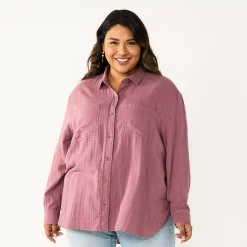 Plus Size Sonoma Goods For Life® Relaxed Button Down Shirt -SONOMA Store 5761363 Plum