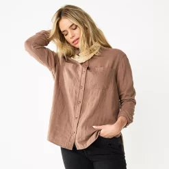Women's Sonoma Goods For Life® Relaxed Button Down Shirt -SONOMA Store 5763233 Brown Gauze