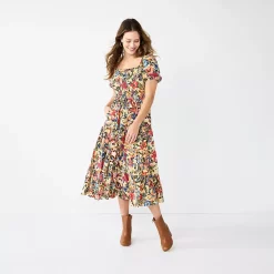 Women's Sonoma Goods For Life® Smocked Tiered Midi Dress -SONOMA Store 5804206 Multi Floral