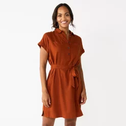 Women's Sonoma Goods For Life® Henley Shirt Dress -SONOMA Store 5804278 Brown Chili