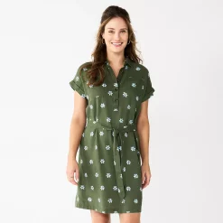 Women's Sonoma Goods For Life® Henley Shirt Dress -SONOMA Store 5804278 Olive Floral