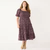Plus Size Sonoma Goods For Life® Smocked Tiered Midi Dress -SONOMA Store 5805883 Plum Floral