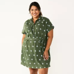 Plus Size Sonoma Goods For Life® Henley Shirt Dress -SONOMA Store 5805994 Olive Floral