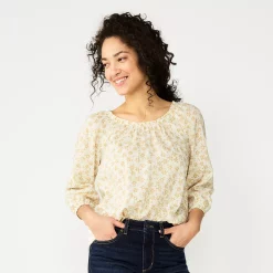 Women's Sonoma Goods For Life® Three-Quarter Sleeve Top -SONOMA Store 5806184 Ivory Small Floral