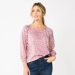 Women's Sonoma Goods For Life® Three-Quarter Sleeve Top -SONOMA Store 5806184 Purple Small Floral