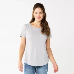 Women's Sonoma Goods For Life® Short Sleeve Curved Hem Crewneck Tee -SONOMA Store 5815853 Light Gray