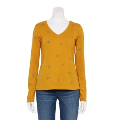 Women's Sonoma Goods For Life® Everyday Adaptive & Easy Dressing V-Neck Long Sleeve Top -SONOMA Store 5816145 Gold Floral
