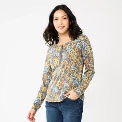 Women's Sonoma Goods For Life® Essential Henley Top 18 Women's Sonoma Goods For Life® Essential Henley Top -SONOMA Store 5816147 Gray Floral