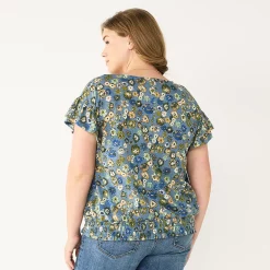 Plus Size Sonoma Goods For Life® Banded Bottom Ruffle Sleeve Top -SONOMA Store 5819597 ALT