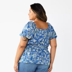 Plus Size Sonoma Goods For Life® Short Sleeve Squareneck Top -SONOMA Store 5850563 ALT
