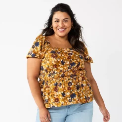 Plus Size Sonoma Goods For Life® Short Sleeve Squareneck Top -SONOMA Store 5850563 Ginger Floral