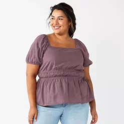 Plus Size Sonoma Goods For Life® Short Sleeve Squareneck Top -SONOMA Store 5850563 Purple