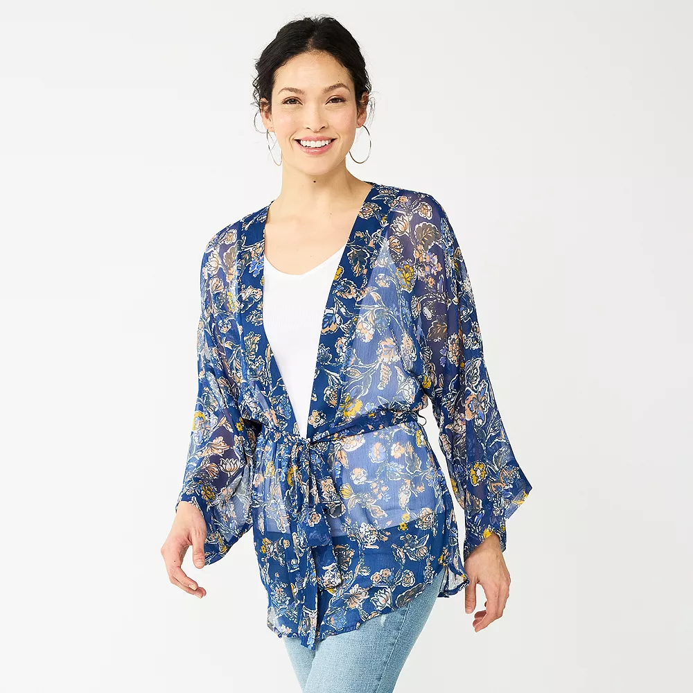 Women's Sonoma Goods For Life® Folk Bloom Short Belted Kimono 3 Women's Sonoma Goods For Life® Folk Bloom Short Belted Kimono
