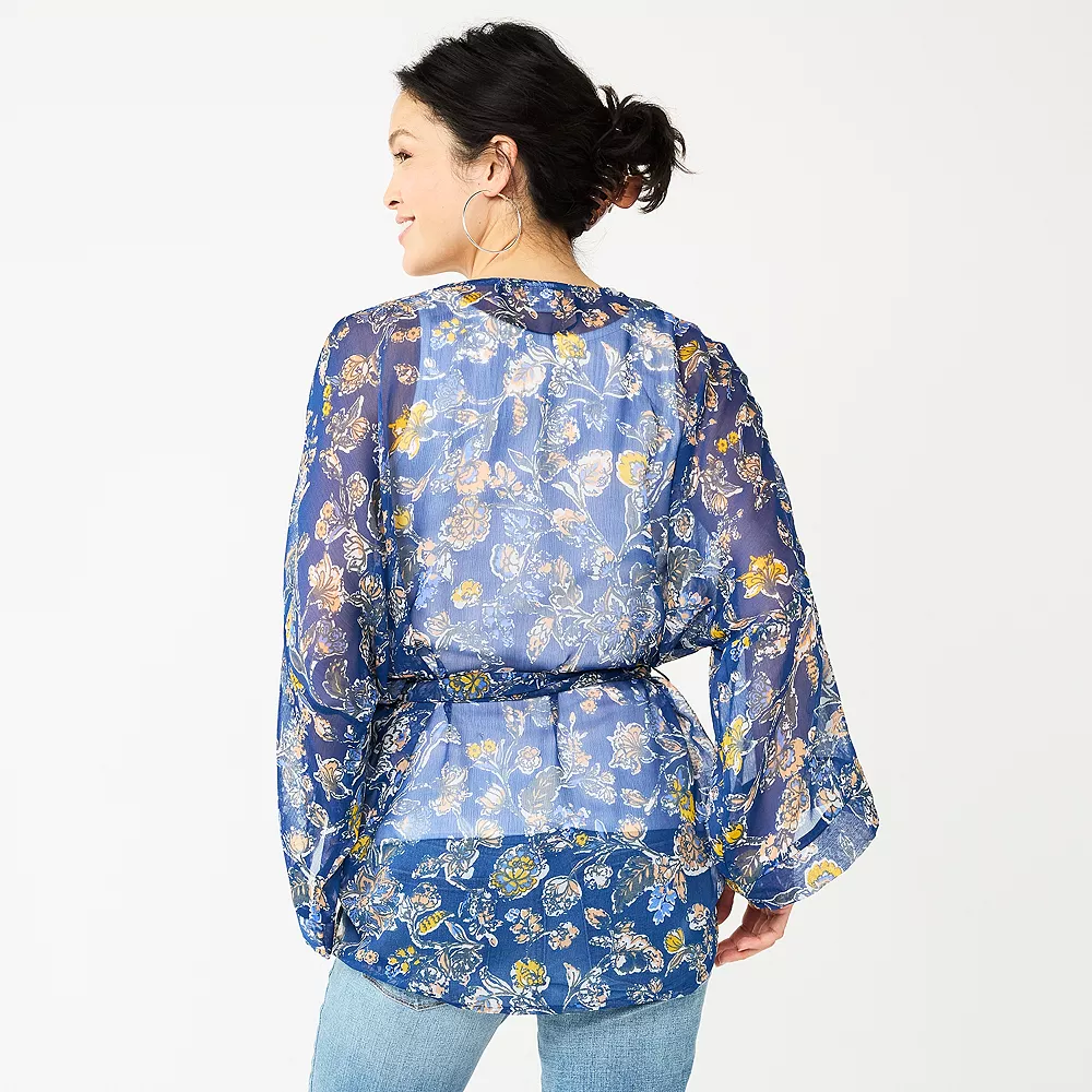 Women's Sonoma Goods For Life® Folk Bloom Short Belted Kimono 4 Women's Sonoma Goods For Life® Folk Bloom Short Belted Kimono - Image 2
