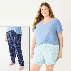 Plus Size Sonoma Goods For Life® 3-piece Pajama Top, Pajama Shorts & Pajama Pants Sleep Set -SONOMA Store 5879135 Navy Triangle Geo