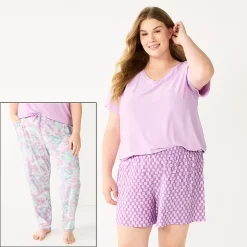Plus Size Sonoma Goods For Life® 3-piece Pajama Top, Pajama Shorts & Pajama Pants Sleep Set -SONOMA Store 5879135 Purple Ocean Dye