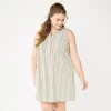 Plus Size Sonoma Goods For Life® Sleeveless Pintuck Tank Dress -SONOMA Store 5905629 Olive Stripe