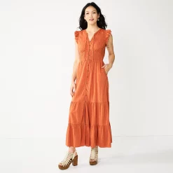 Women's Sonoma Goods For Life® Ruffle Sleeve Smocked Maxi Dress -SONOMA Store 5921689 Rust