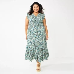 Plus Size Sonoma Goods For Life® Ruffle Sleeve Smocked Maxi Dress -SONOMA Store 5921901 Blue Floral