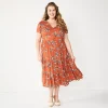 Plus Size Sonoma Goods For Life® Button Front Tiered Midi Dress -SONOMA Store 5927443 Rust Floral