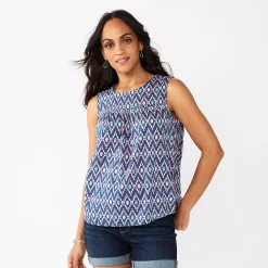 Women's Sonoma Goods For Life® Yoke Front Top -SONOMA Store 5945393 Blue Ikat