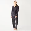 Women's Sonoma Goods For Life® Velour Pajama Shirt & Pajama Pants Sleep Set -SONOMA Store 6076017 Black Leopard