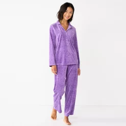 Women's Sonoma Goods For Life® Velour Pajama Shirt & Pajama Pants Sleep Set 8 Women's Sonoma Goods For Life® Velour Pajama Shirt & Pajama Pants Sleep Set -SONOMA Store 6076017 Lilac Happy Dots