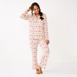 Women's Sonoma Goods For Life® Knit Pajama Shirt & Pajama Pants Sleep Set -SONOMA Store 6076381 Ivory4 Stitch Geo