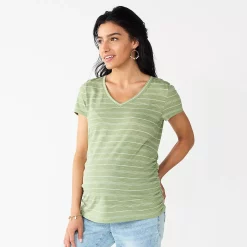 Maternity Sonoma Goods For Life® Essential V-Neck Tee -SONOMA Store 6120474 Green Stripe